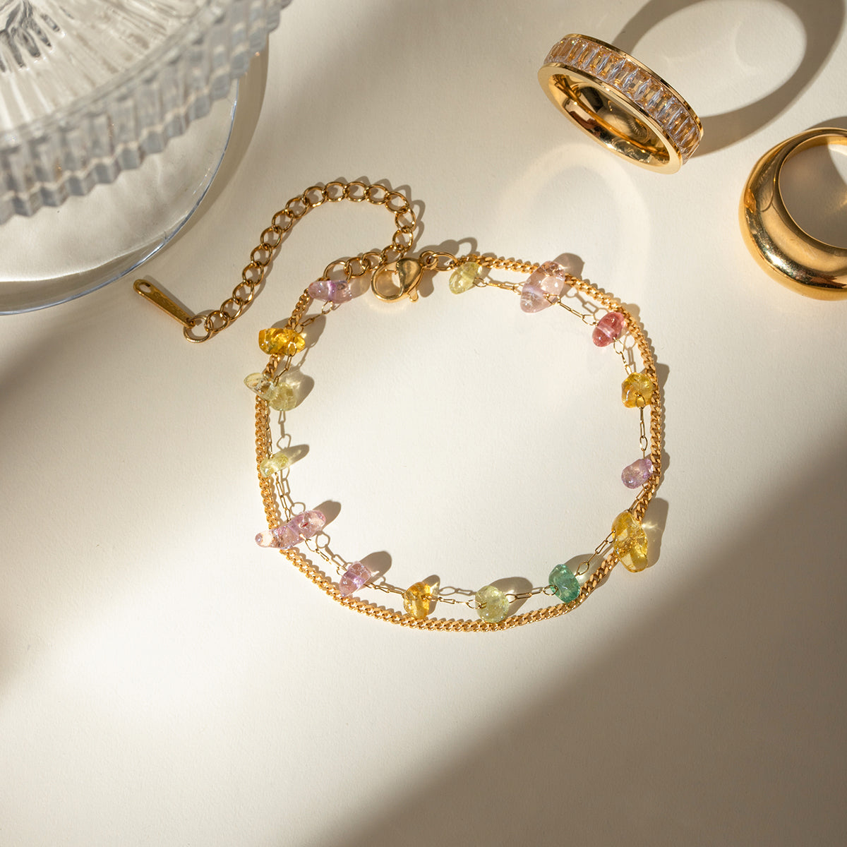 Stainless Steel Natural Stone Double Layered Bracelet 