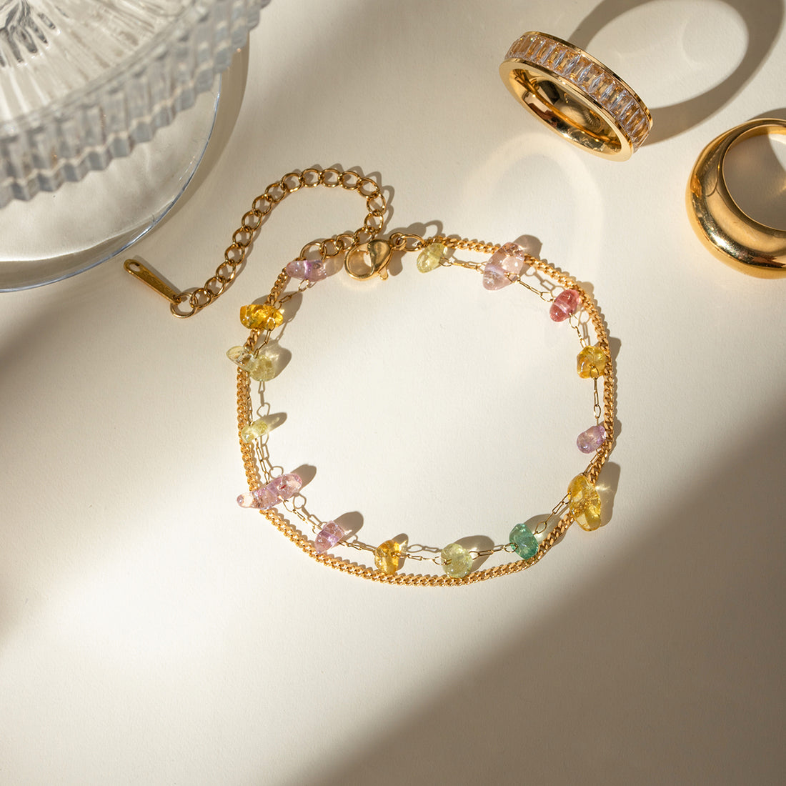 Stainless Steel Natural Stone Double Layered Bracelet 