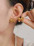 3 Piece Pearl Necklace, Bow Necklace and Stud Earrings Jewelry Set 