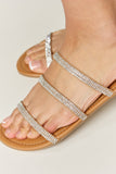 WILD DIVA Rhinestone Three-Strap Flat Sandals 