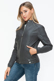 Snobbish Faux Leather Biker Jacket with Side Zip Pockets 