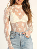 Lace Mock Neck Long Sleeve Blouse 