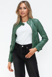 Snobbish Faux Leather Zip Up Drawstring Hooded Jacket 