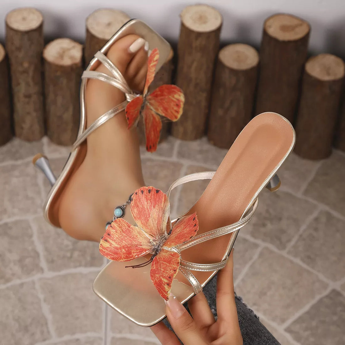 Butterfly Flare Heels Sandals 