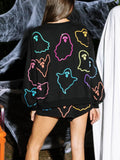 Ghost Printed Round Neck Long Sleeve Top and Shorts Set 