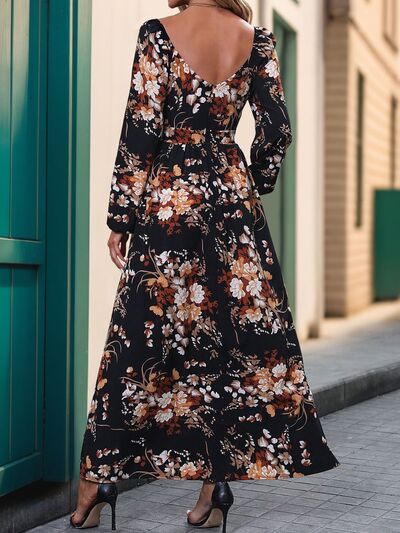 Perfee Slit Printed Surplice Long Sleeve Maxi Dress Dresses
