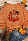 Sequin Pumpkin Round Neck Long Sleeve Sweatshirt 