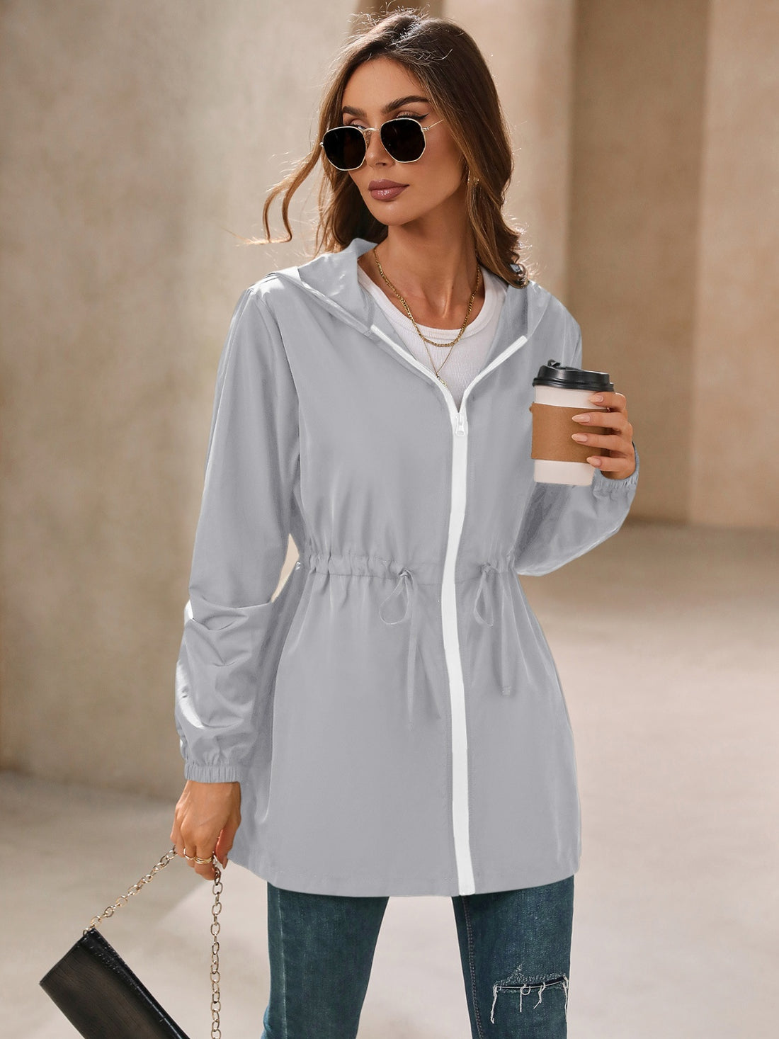 Ivy Lane Outdoor Waterproof Long Sleeve Hooded Windbreaker 