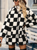 Double Take Full Size Checkered Button Front Coat with Pockets 