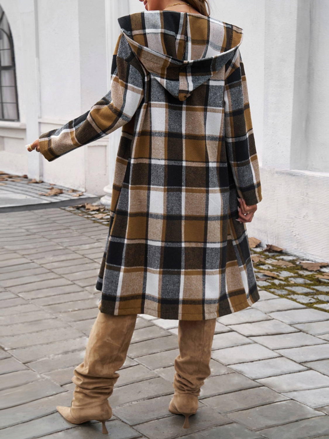 Devine Plaid Long Sleeve Hooded Coat 