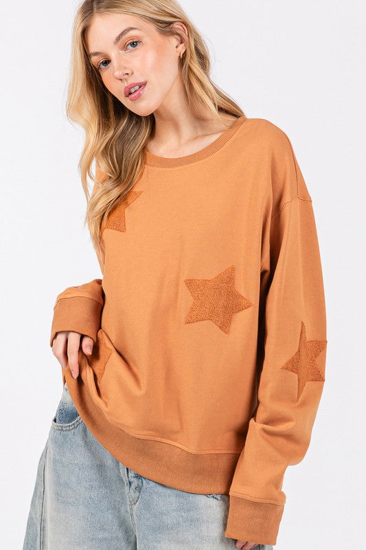 SAGE + FIG Star Patch Long Sleeve Sweatshirt 