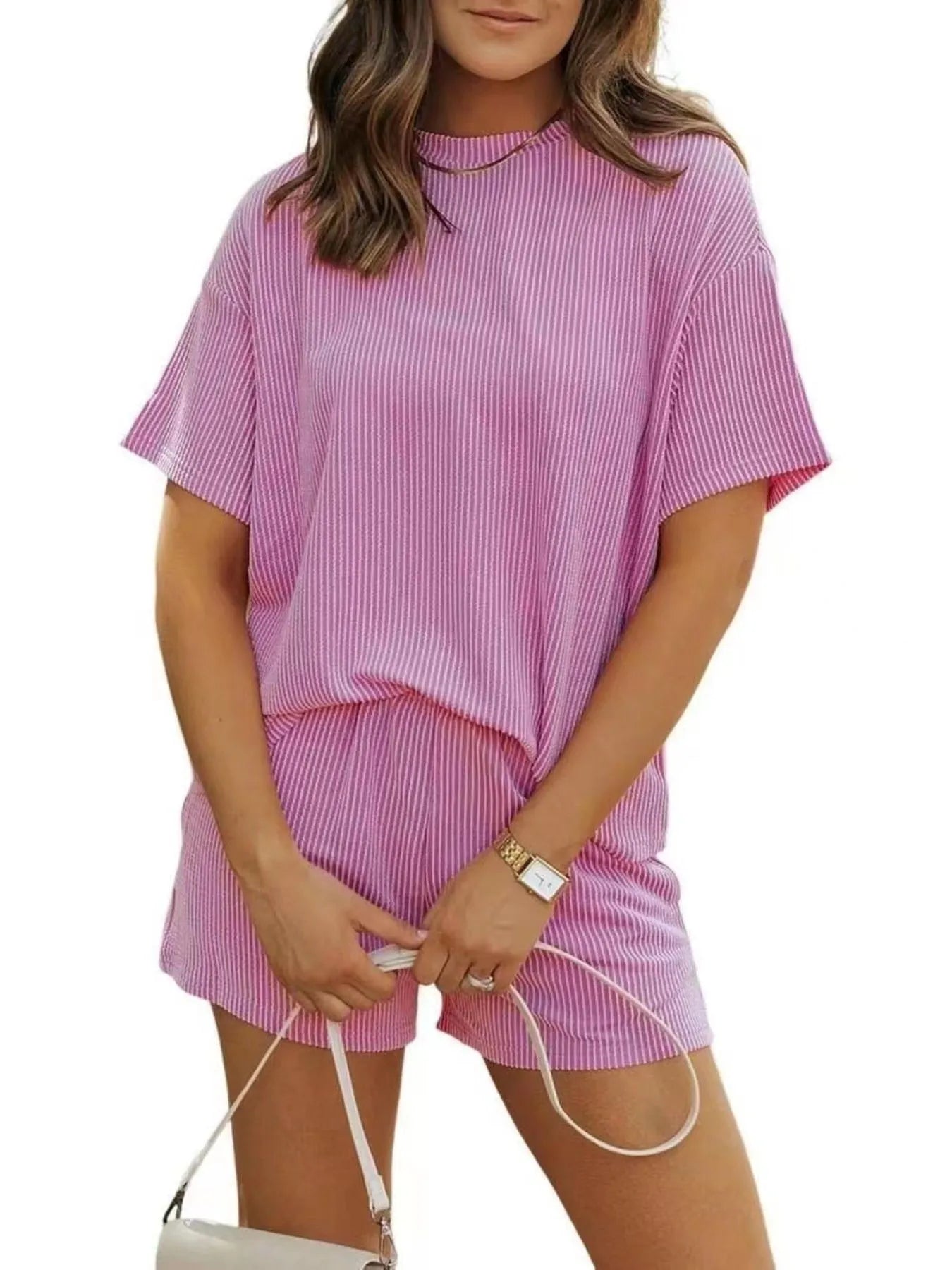 Full Size Ribbed Short Sleeve Top and Shorts Two-Piece Set Plus Size Lingerie & Nightwear