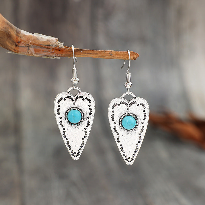 Alloy Turquoise Heart Dangle Earrings 