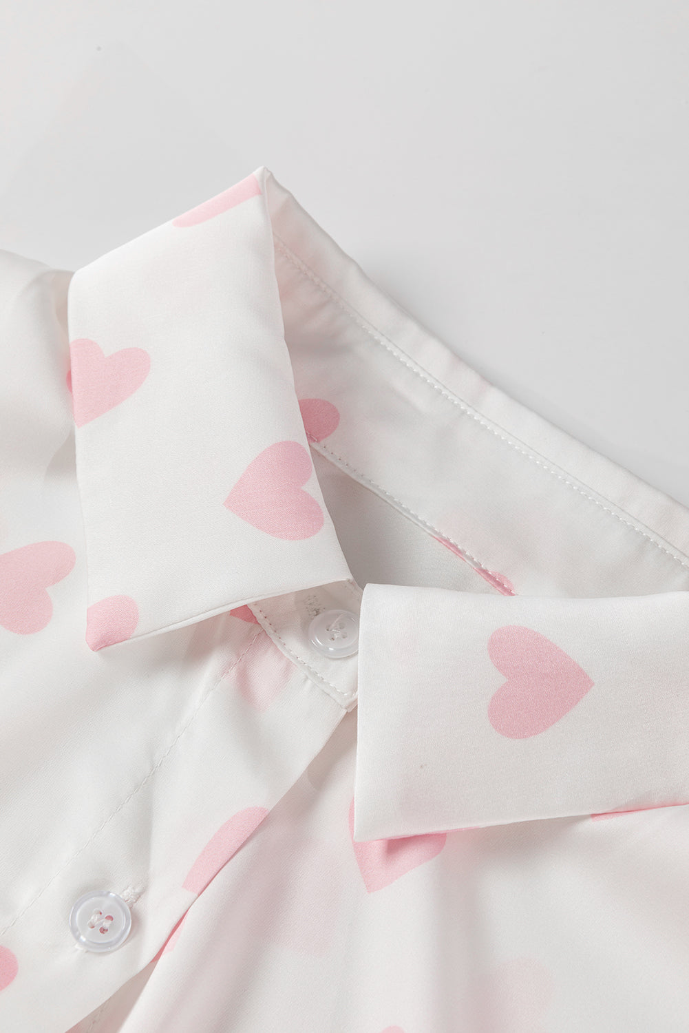 Heart Print Collared Neck Long Sleeve Shirt 