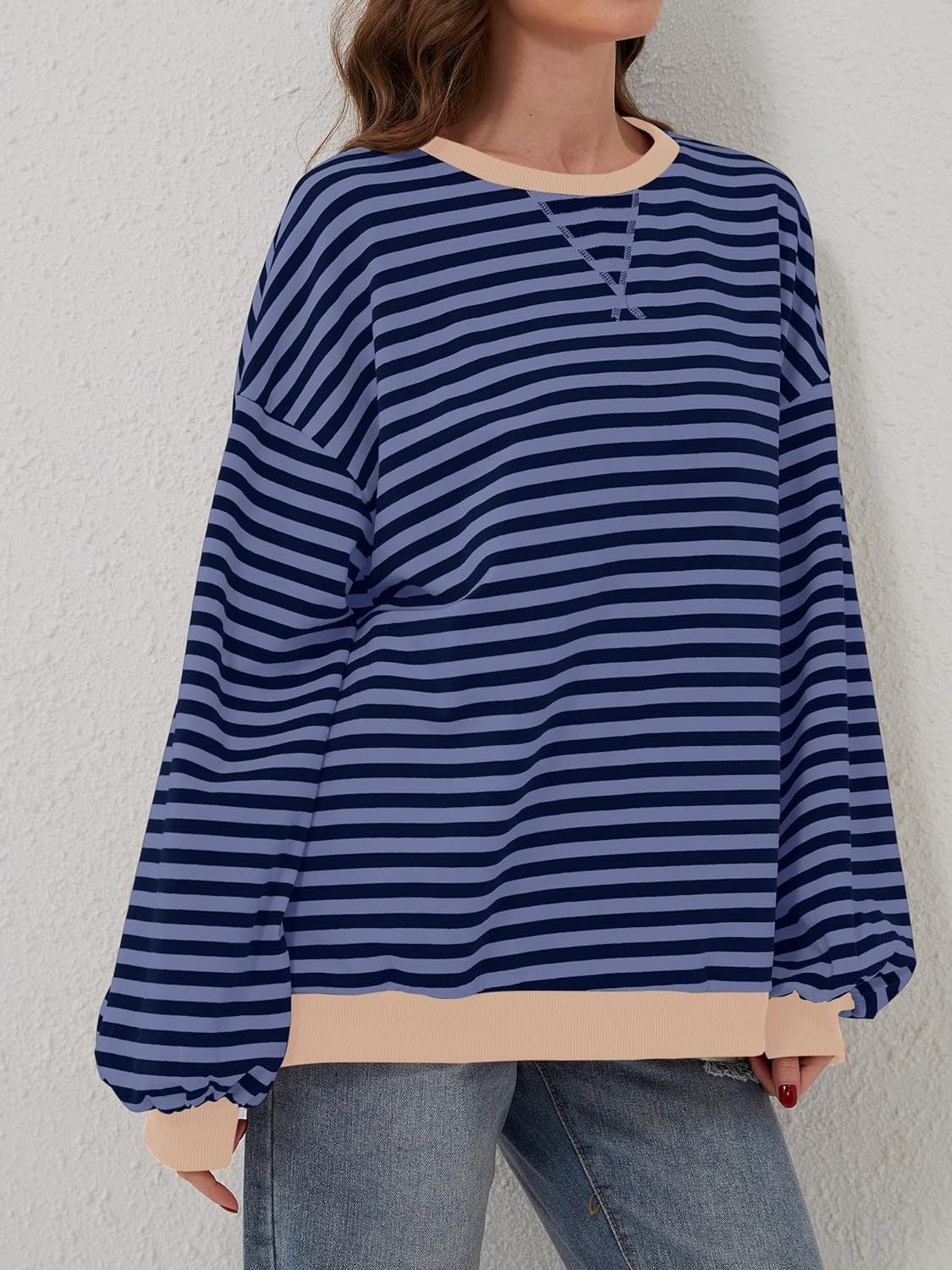 Lovelet Contrast Striped Long Sleeve Sweatshirt 