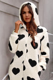 Fuzzy Heart Zip Up Hooded Lounge Jumpsuit Lingerie & Nightwear