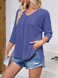 Lovelet Textured Round Neck Three-Quarter Sleeve Blouse 