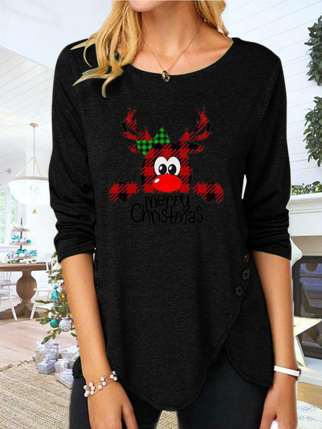 Full Size Reindeer Round Neck Long Sleeve T-Shirt 