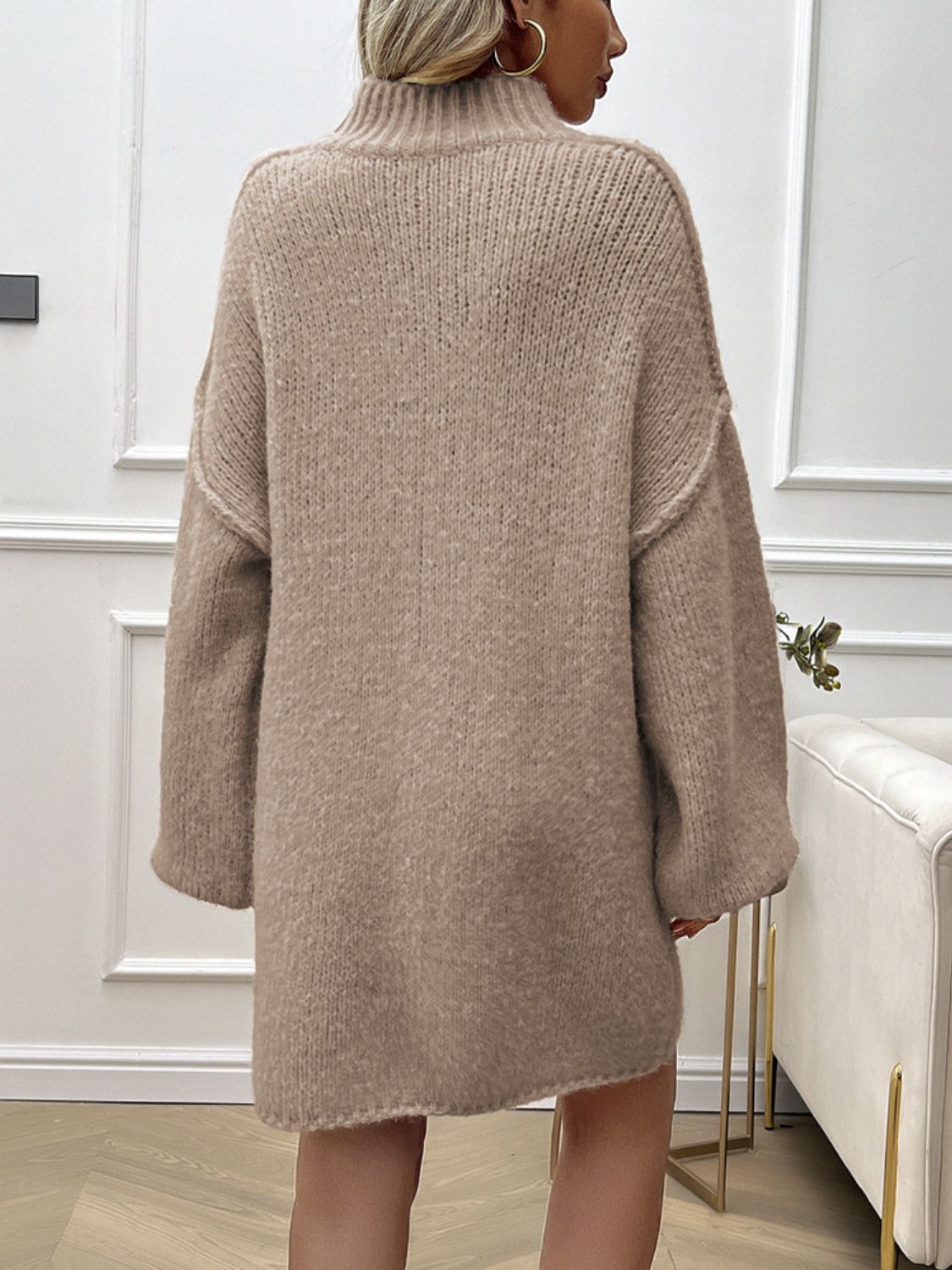 Devine Mock Neck Long Sleeve Mini Sweater Dress 