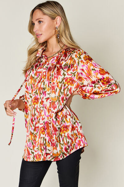 Double Take Full Size Printed Button Up Long Sleeve Shirt 