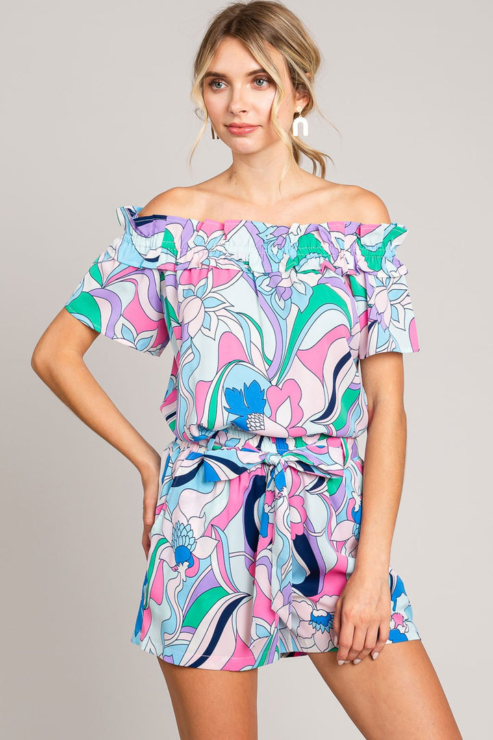 Cotton Bleu by Nu Label Abstracted Print Tie Front Shorts 