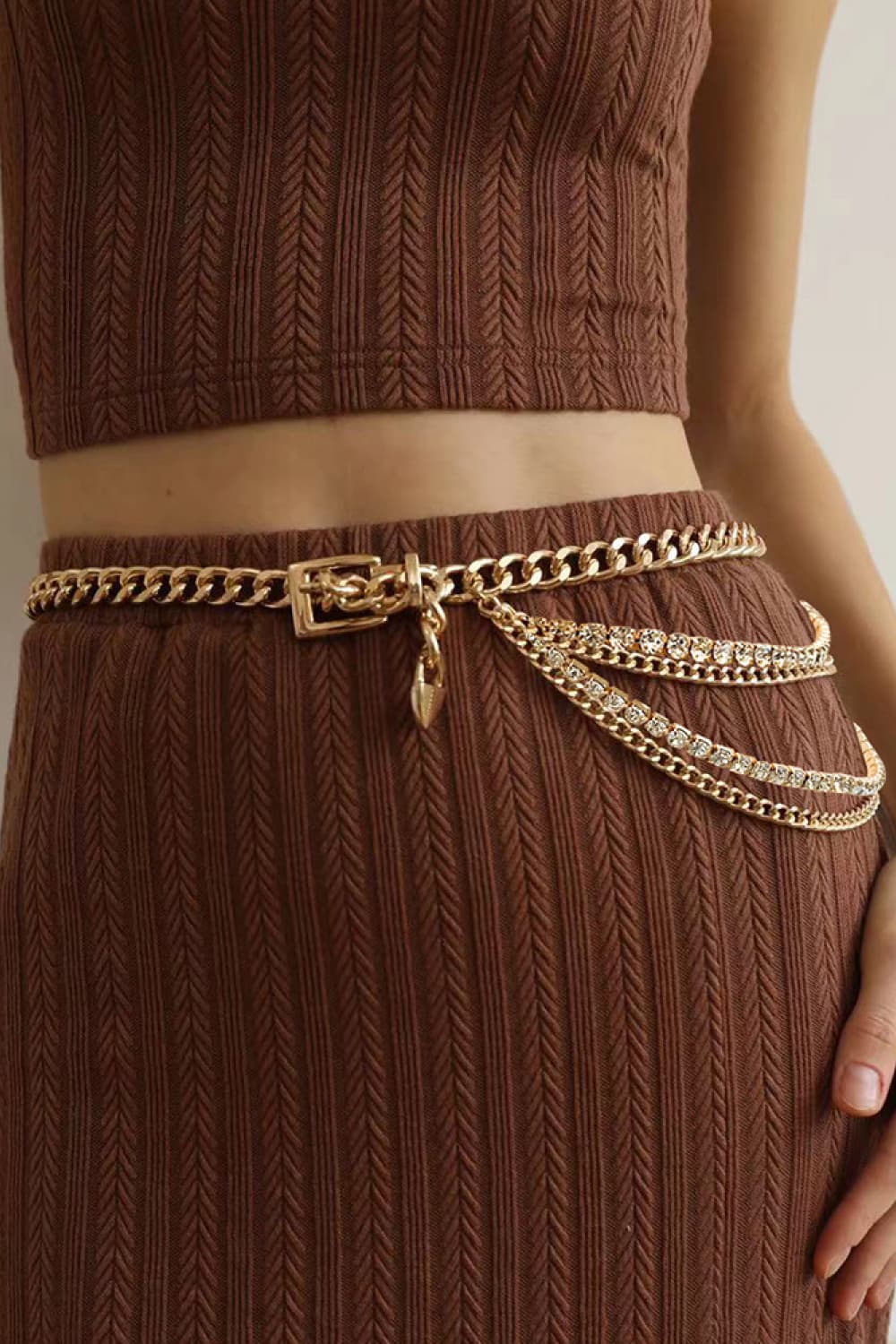 Rhinestone Decor Metal Chain Belt 