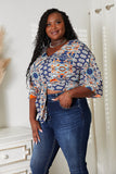 Tie Hem V-Neck Three-Quarter Sleeve Blouse 