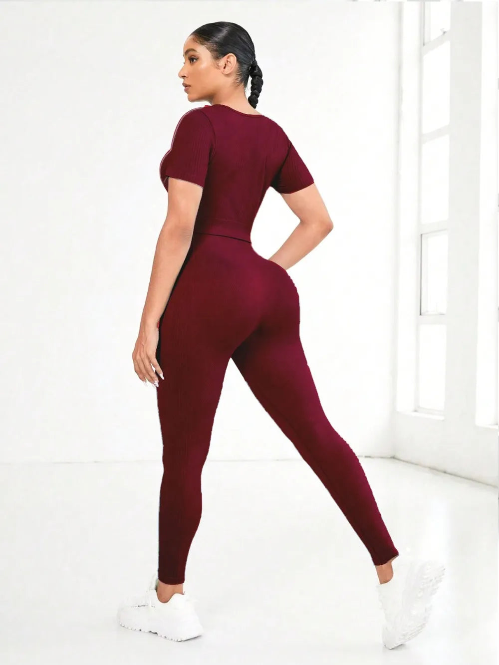 Round Neck Short Sleeve Top and Leggings Active Set 