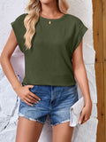 Lovelet Textured Round Neck Cap Sleeve Blouse 