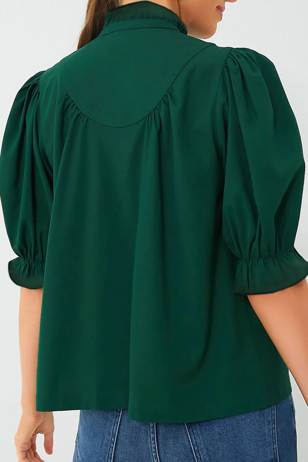 Puff Sleeve Frilled Trim Elegant Blouse 