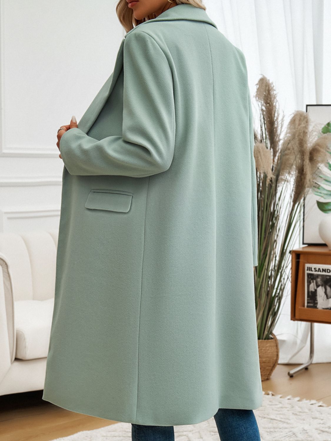 Devine Pocketed Collared Neck Long Sleeve Coat 