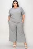 Double Take Full Size Texture Short Sleeve Top and Pants Set 