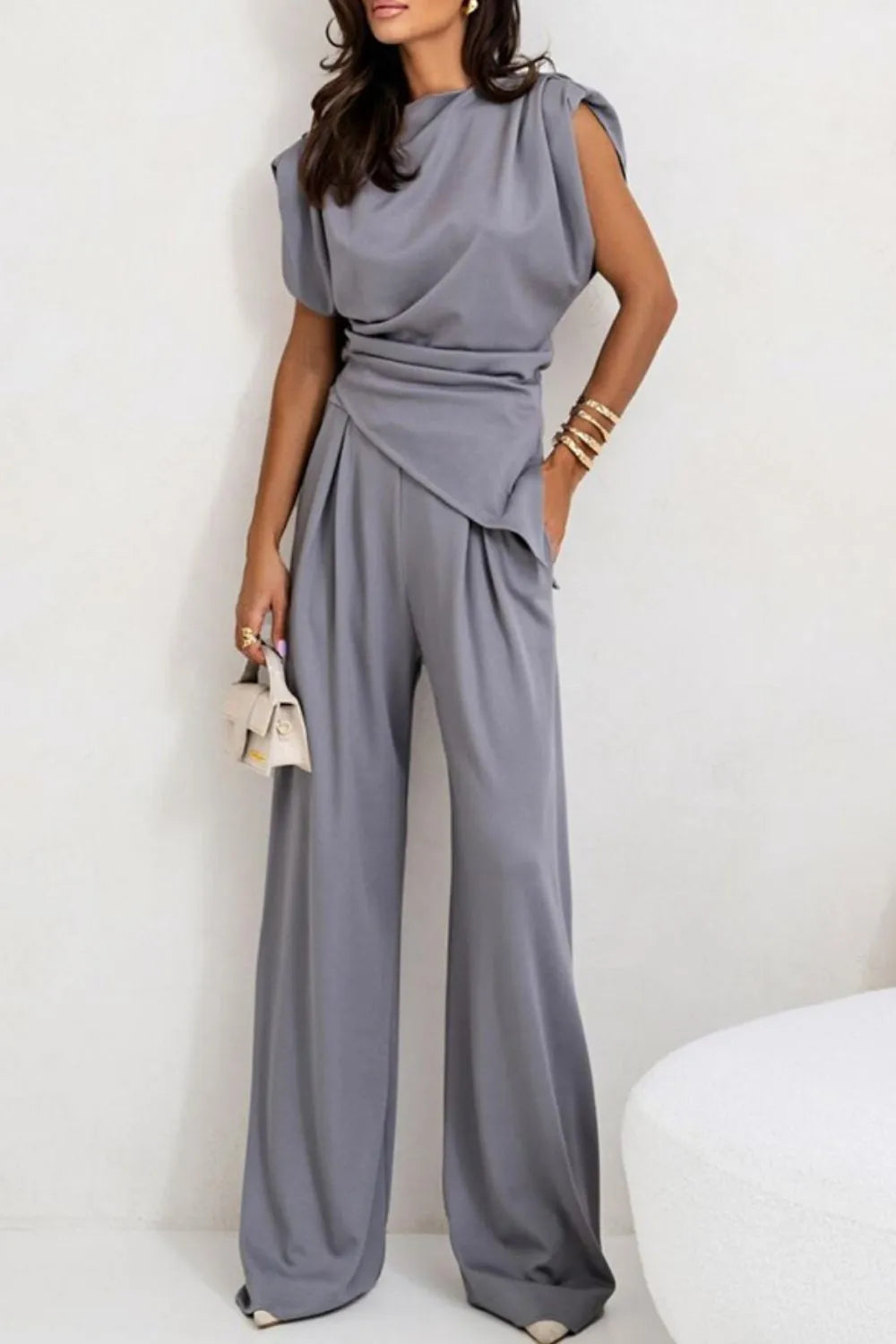Round Neck Top and Pants Set Two Piece Dresses