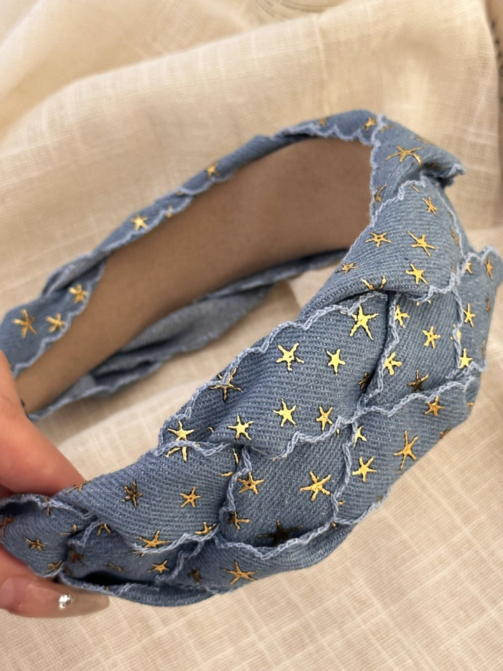Star Braided Wide Denim Headband 