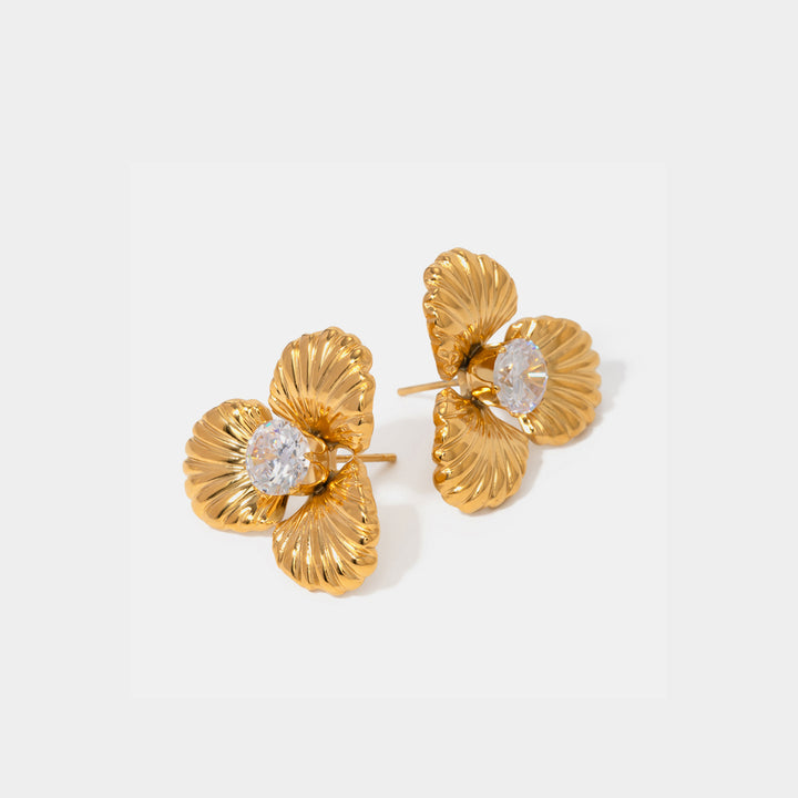Stainless Steel Zircon Flower Shape Earrings 