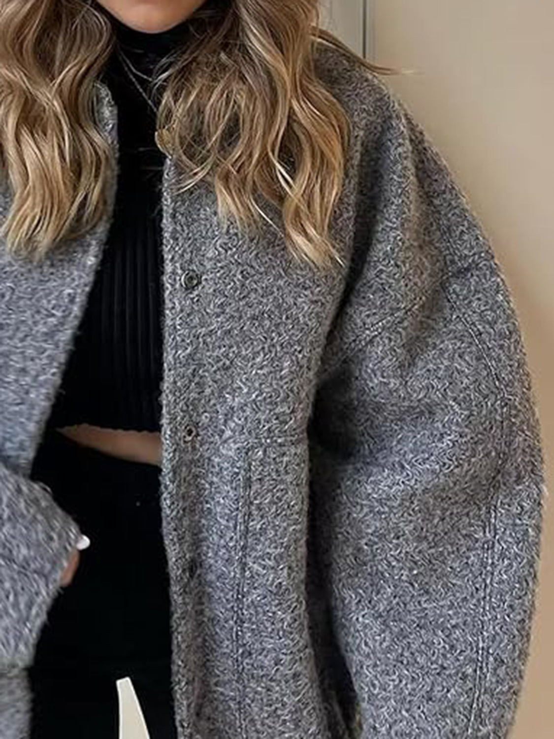 Full Size Snap Down Drop Shoulder Jacket 