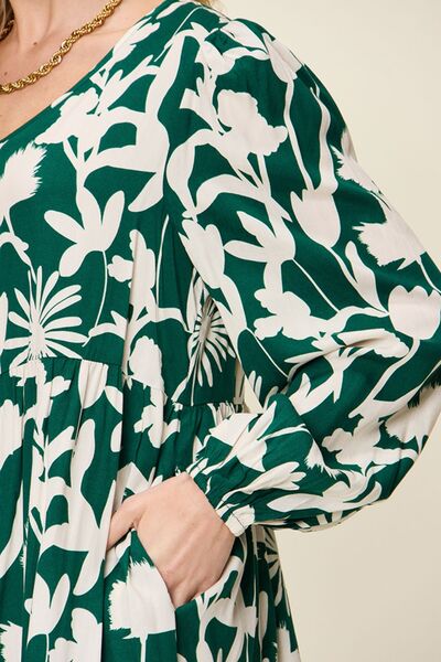 Double Take Full Size Printed Ruffle Hem Dress with Pocket 
