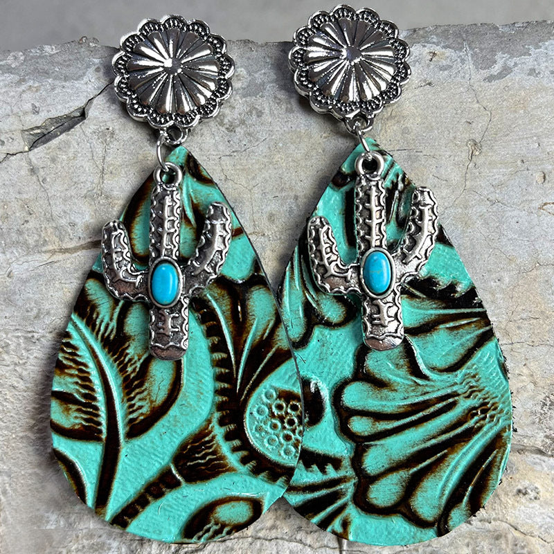 Turquoise Cactus Dangle Earrings 