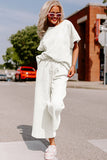 Gray Textured Loose Fit T Shirt and Drawstring Pants Set Two Piece Sets/Pant Sets
