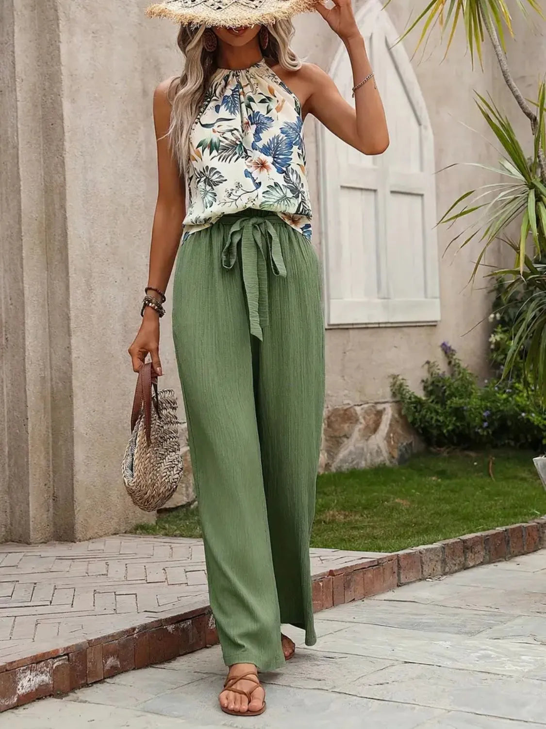 Printed Tank Top and Wide Leg Pants Set Two Piece Dresses