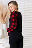 Heimish Full Size Sequin Reindeer Graphic Plaid Top 