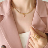 Brass Inlaid Zircon Letter Pendant Necklace 