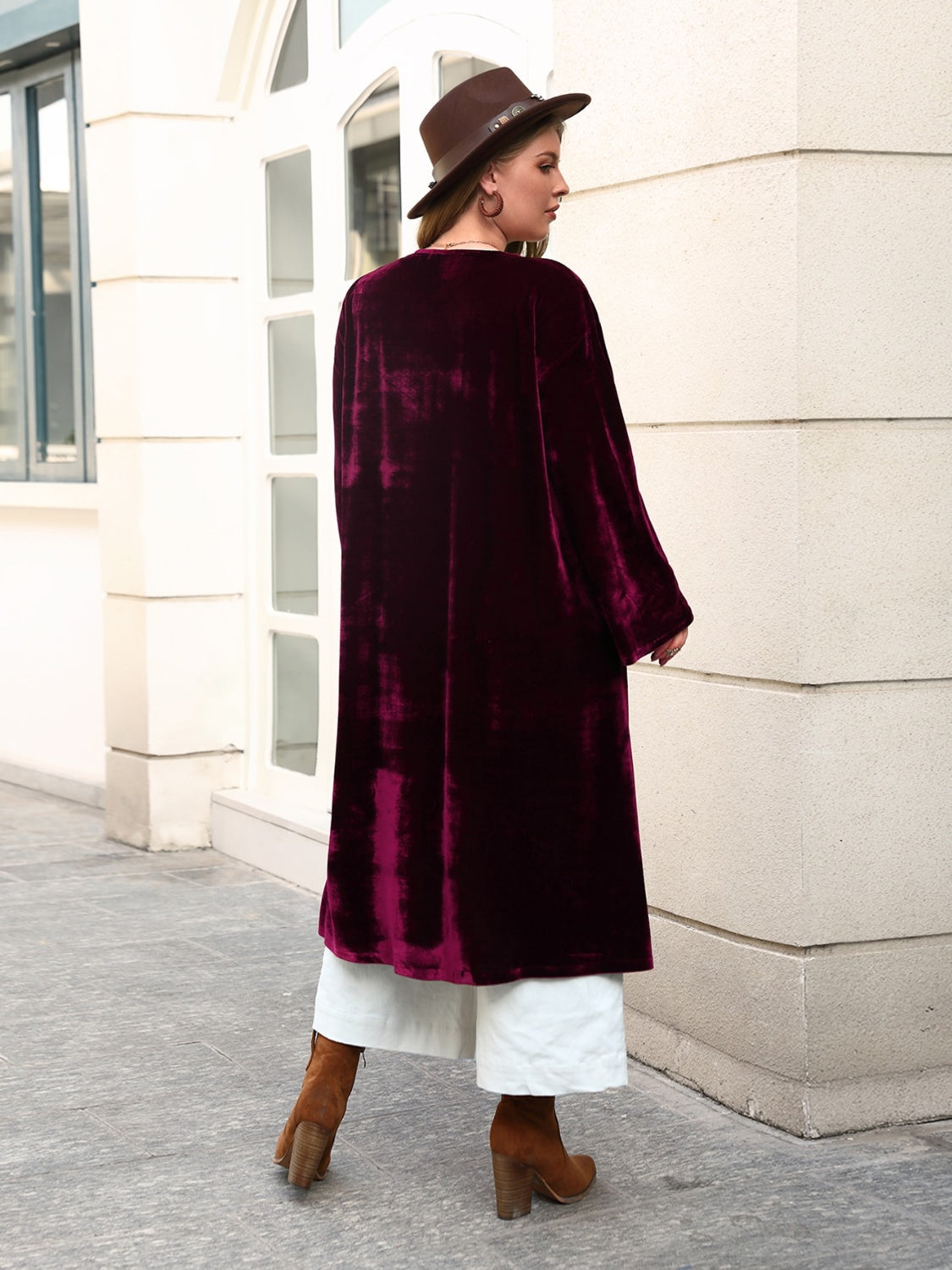 Plus Size Printed Open Front Long Sleeve Cardigan 