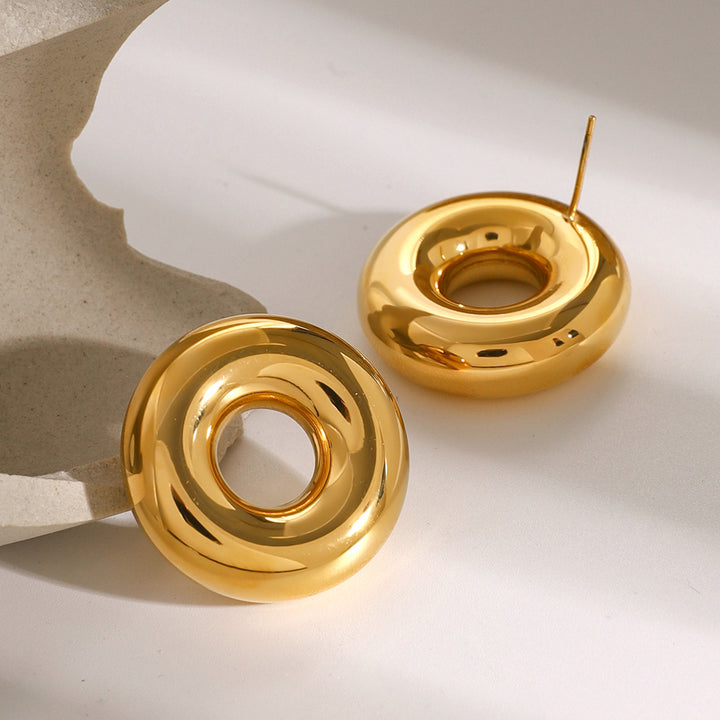 Stainless Steel Cutout Round Shape Earrings 
