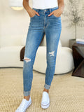 Judy Blue Full Size Mid Rise Destroy & Cuff Skinny Jeans 