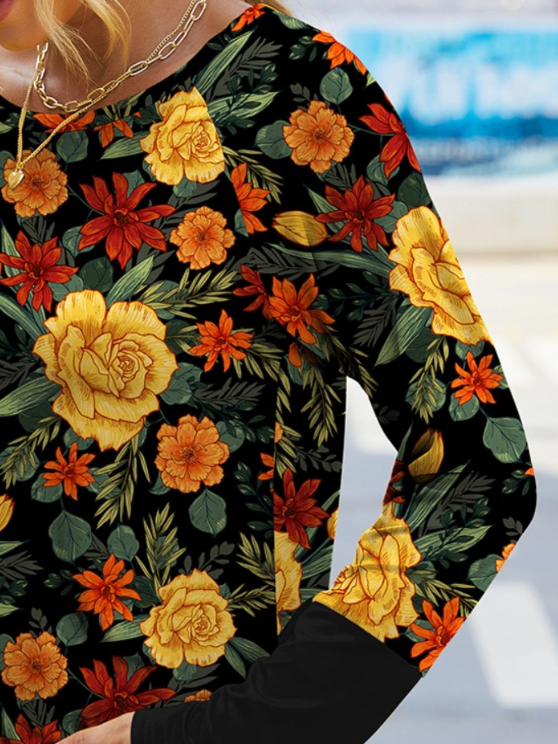 FAM-FAM Printed Round Neck Long Sleeve T-Shirt 