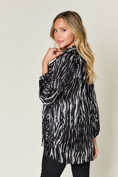 Double Take Full Size Printed Button Up Long Sleeve Shirt 