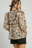 Umgee Ruffled Tie Neck Puff Sleeve Babydoll Blouse dress