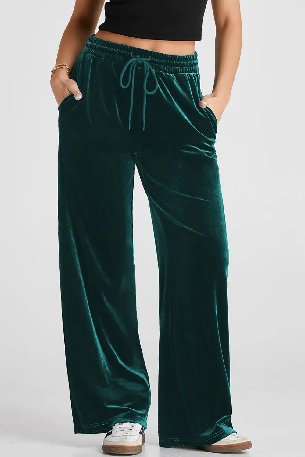 Drawstring Waist Wide Leg Active Pants 