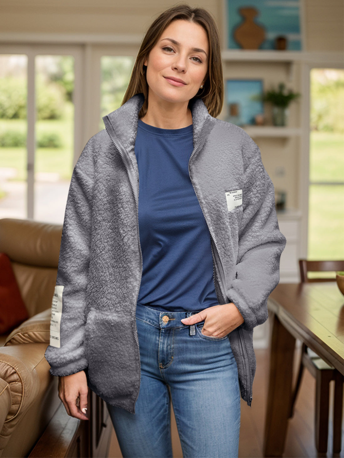 Full Size Turtleneck Zip Up Long Sleeve Sherpa Jacket 